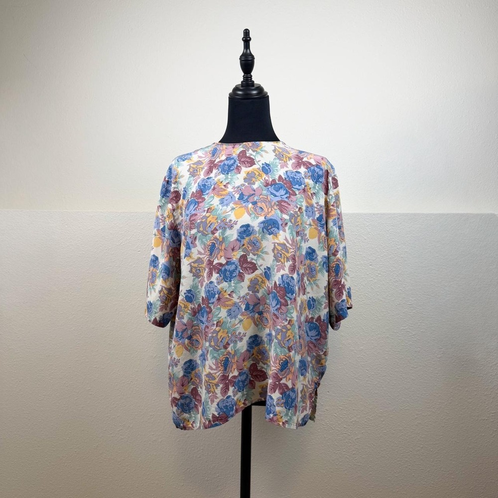 Vintage Nora Noh 100% Silk Lightweight Floral Blouse — Size 18